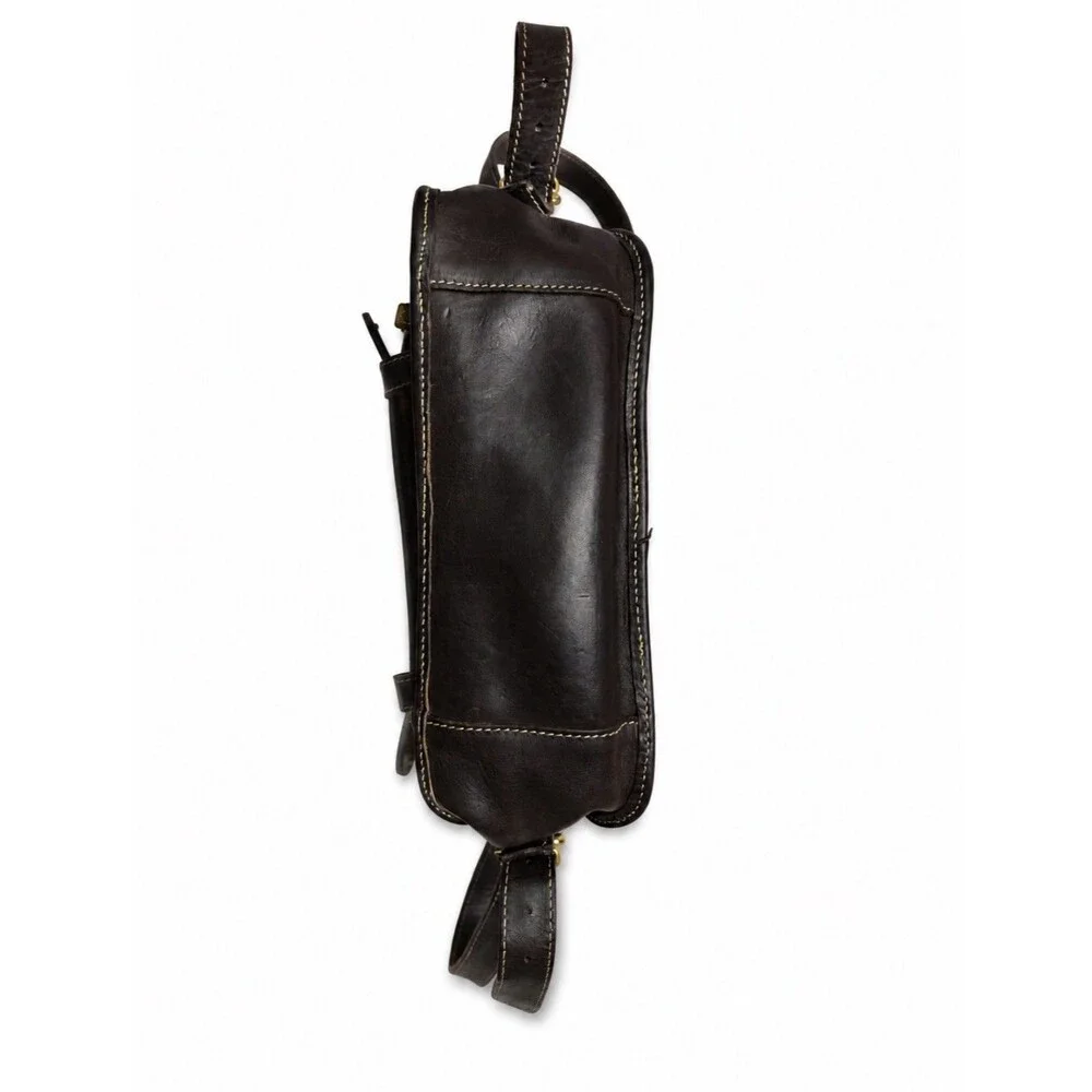 Vintage Genuine Brown Leather 12” Tall 11” Wide 4” Depth Backpack Unisex Adult